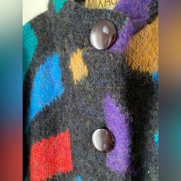 Colourblock colourful wool mohair blend chunky knit thick cardigan - Picture 11 of 15